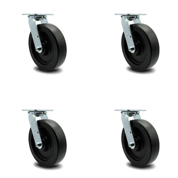 8 Inch Polyolefin Wheel Swivel Caster Set with Ball Bearing